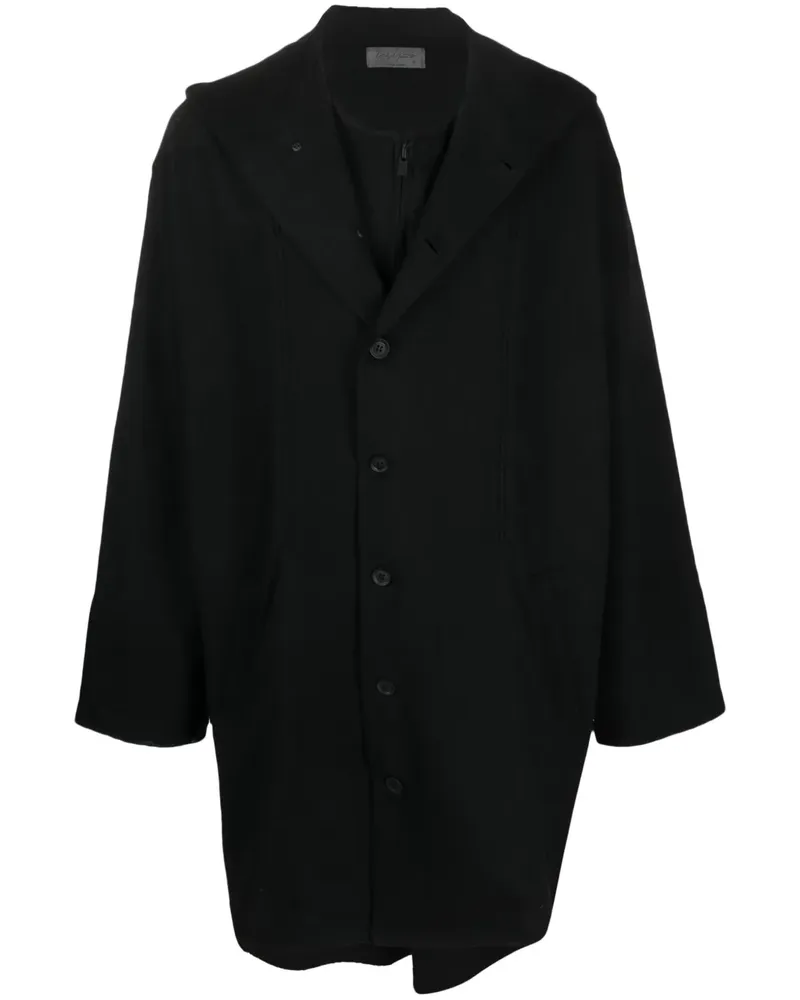 Yohji Yamamoto Einreihiger Kapuzenmantel - Schwarz Schwarz