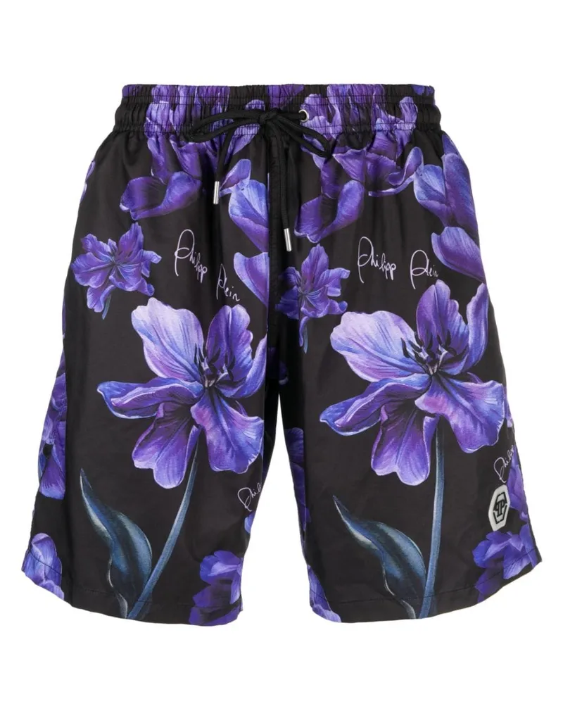 Philipp Plein Badeshorts mit Blumen-Print - Schwarz Schwarz