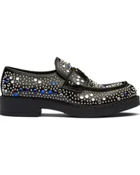 Prada Loafer mit Strass aus gebürstetem Leder Schwarz