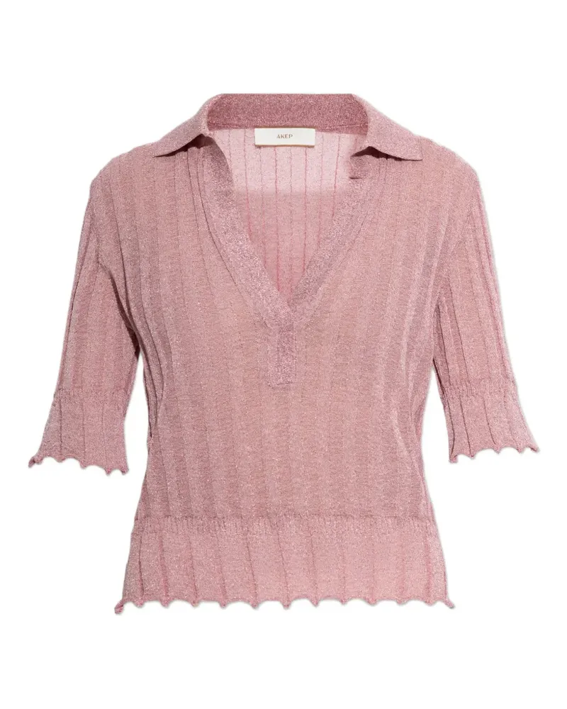 AKEP ribbed-knit polo top - Rosa Rosa