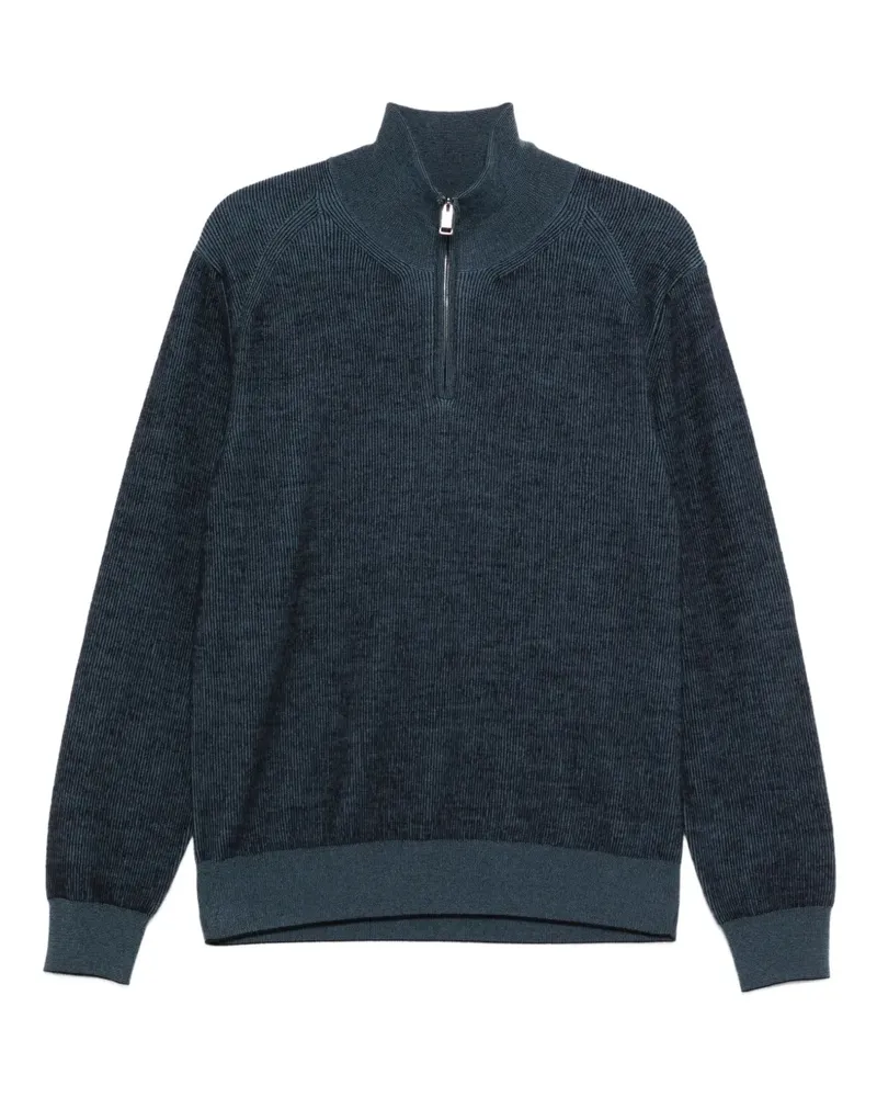 Brioni Gerippter Pullover mit Reißverschluss - Blau Blau