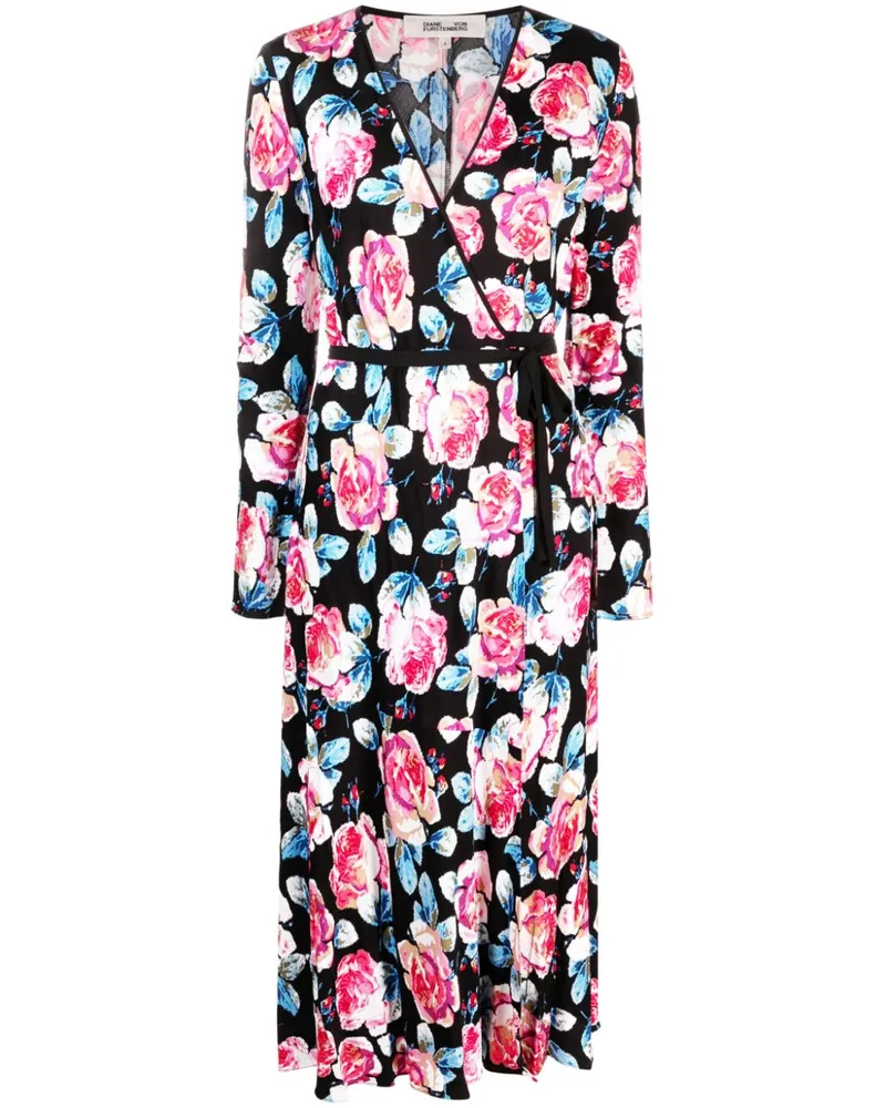 Diane von Furstenberg Anika Midikleid mit Rosen-Print - Schwarz Schwarz