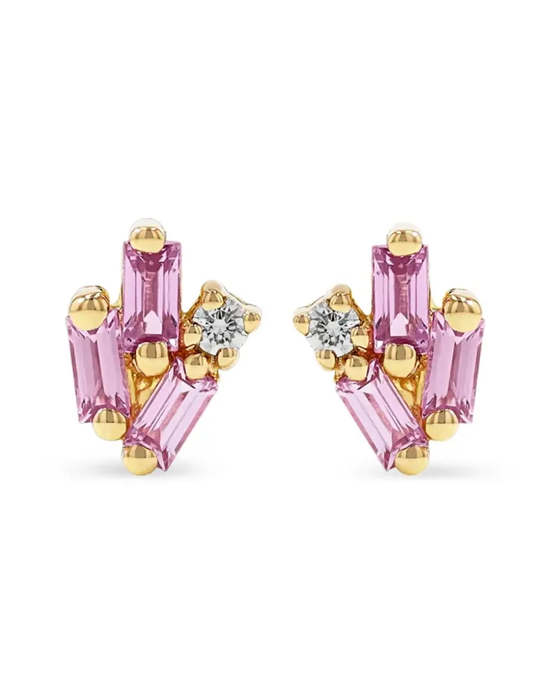Suzanne Kalan 18kt Gelbgoldohrstecker mit pinken Saphiren und Diamant Gold