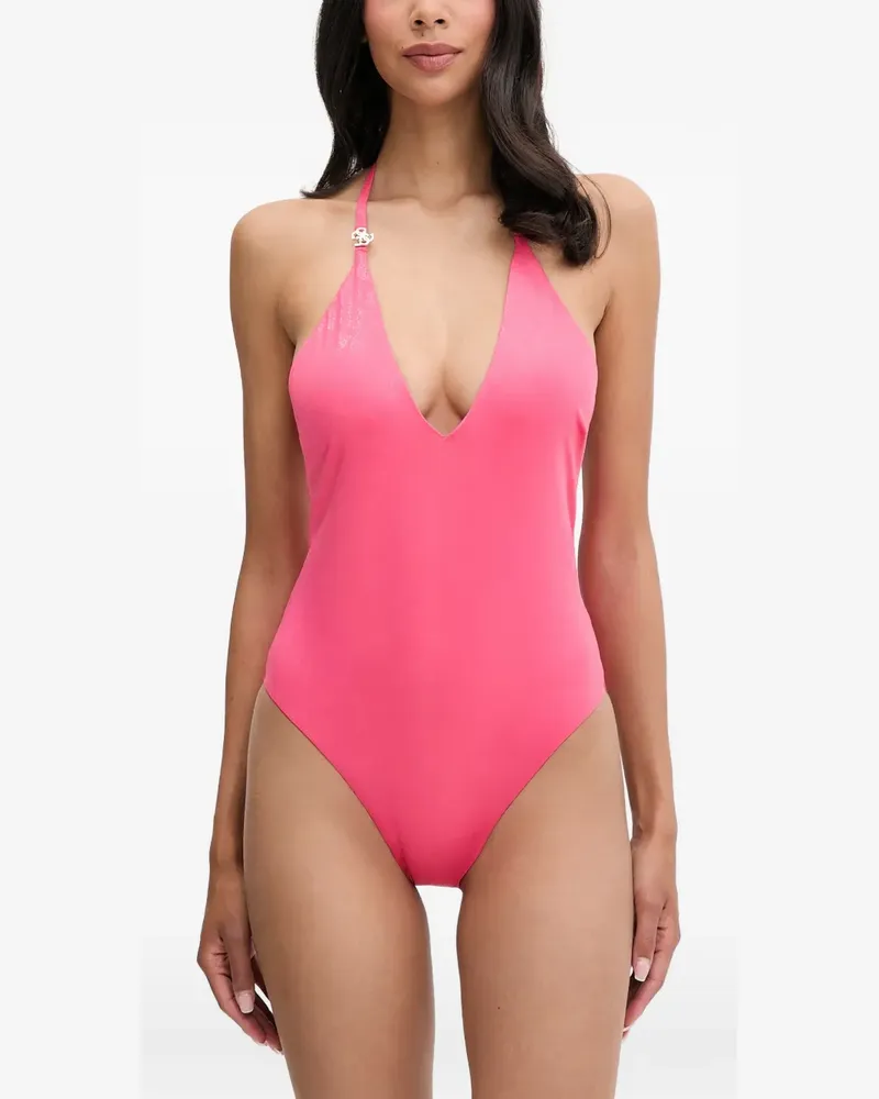 Guess Neckholder-Badeanzug mit Logo-Schild - Rosa Rosa