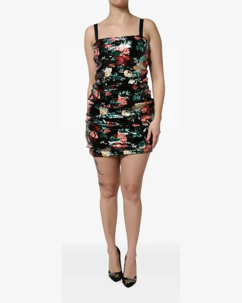 Dolce & Gabbana floral-print sequin-embellished dress - Schwarz Schwarz