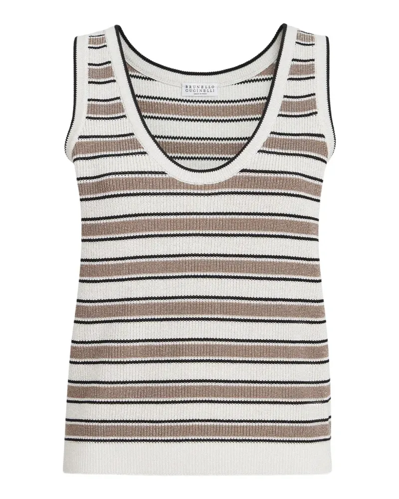 Brunello Cucinelli cotton knit top with sparkling stripes - Nude Nude