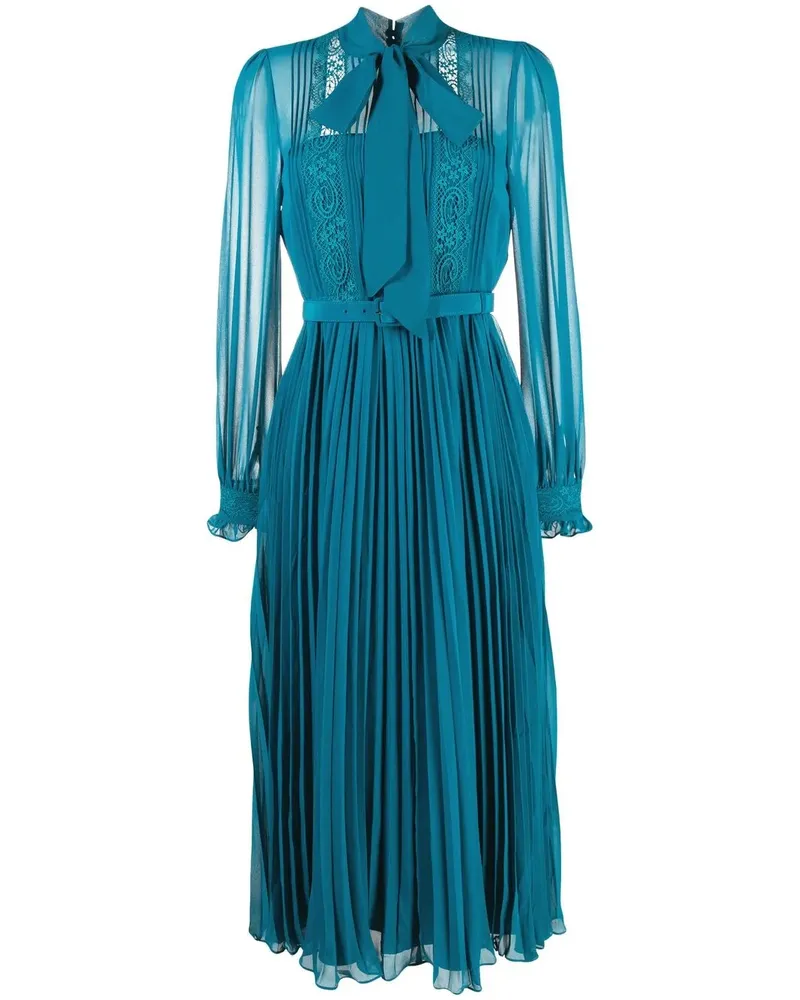 Self-Portrait Chiffonkleid mit Schleife - Blau Blau