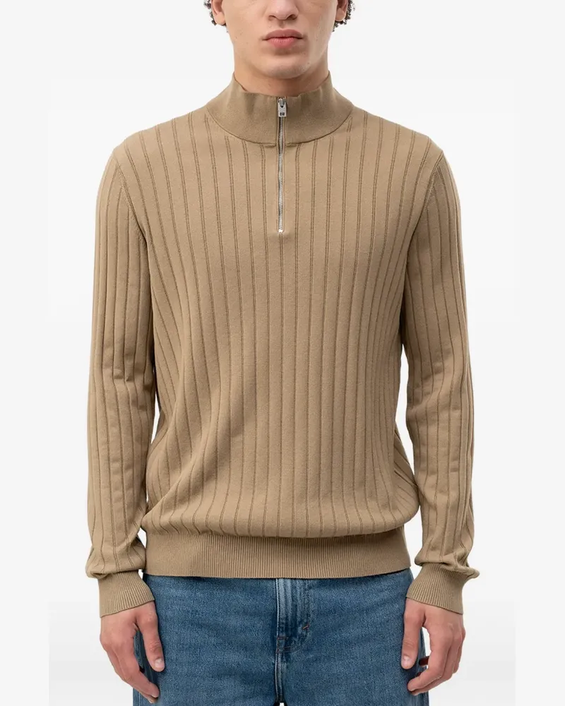 HUGO BOSS ribbed-knit quarter-zip sweater - Nude Nude