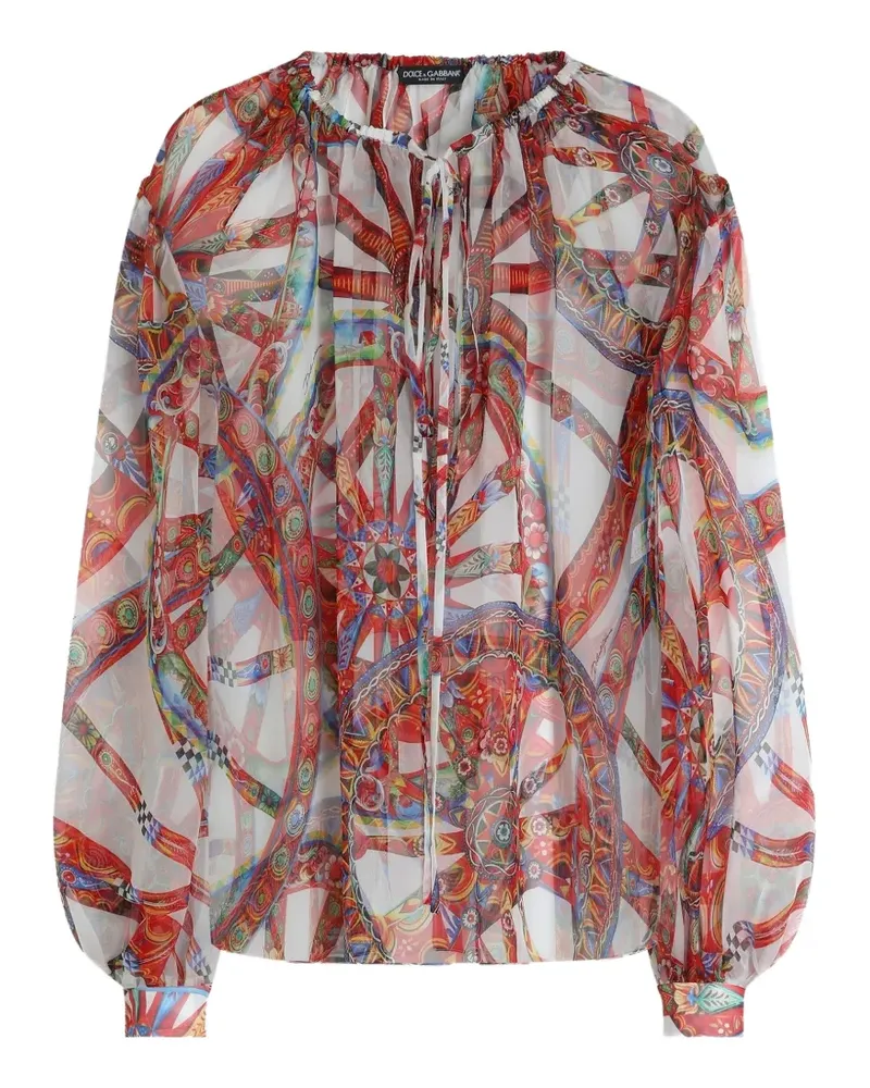 Dolce & Gabbana Chiffon-Oberteil mit Carretto-Print - Weiß Weiß