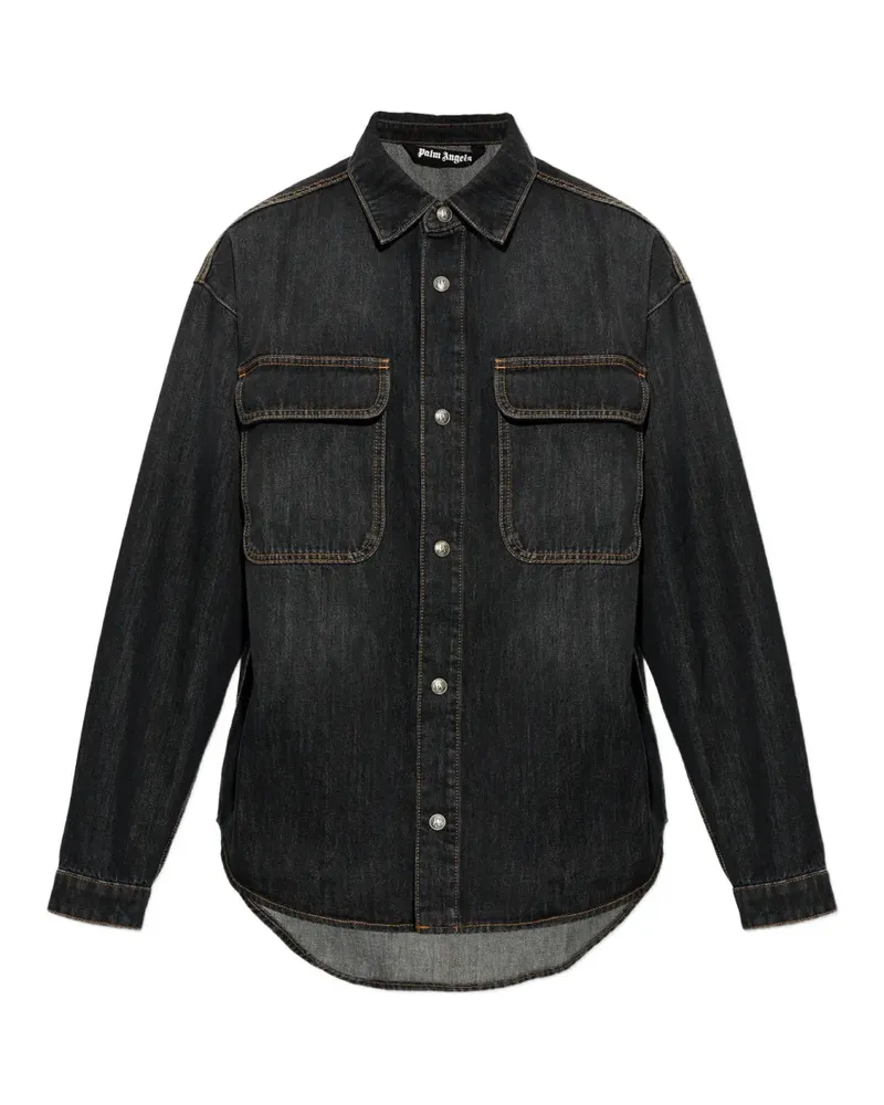 Palm Angels logo-print denim shirt - Schwarz Schwarz