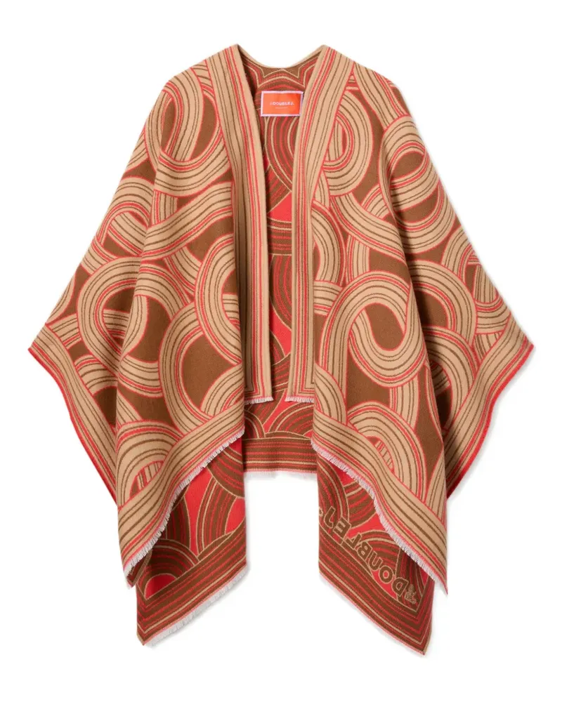 La DoubleJ Gemusterter Soul Poncho mit Fransen - Braun Braun