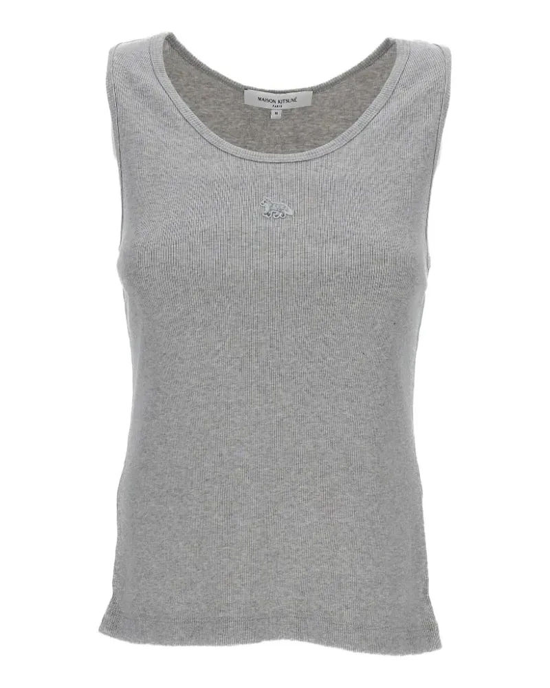 Kitsuné Geripptes Top mit Logo-Patch - Grau Grau