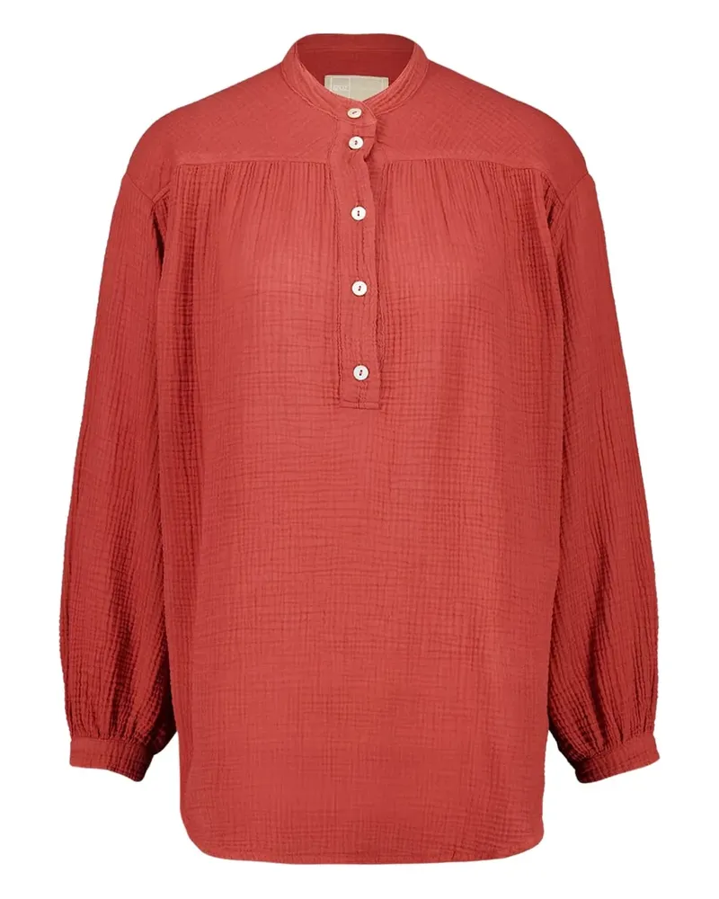120% Lino Langärmelige Bluse mit Knöpfen - Rot Rot