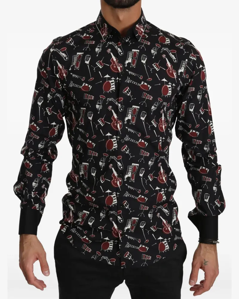 Dolce & Gabbana Hemd mit Musikinstrument-Print - Schwarz Schwarz