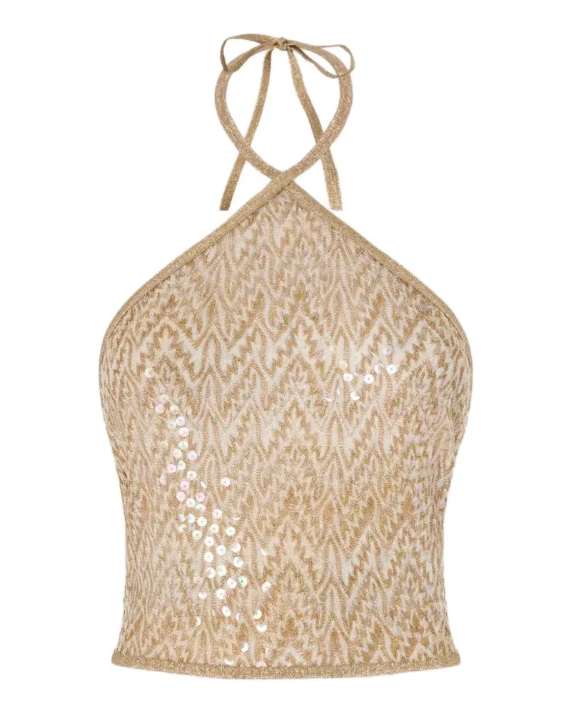 Missoni sequin-embellished halterneck top - Nude Nude
