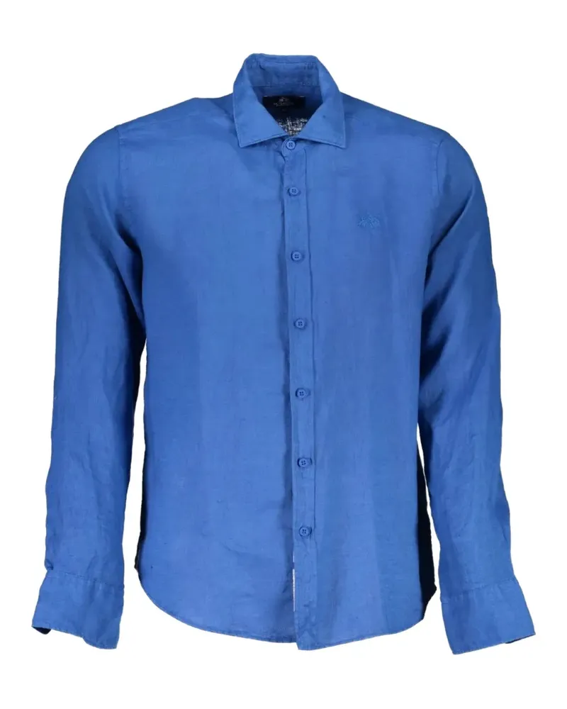 La Martina embroidered-logo linen shirt - Blau Blau