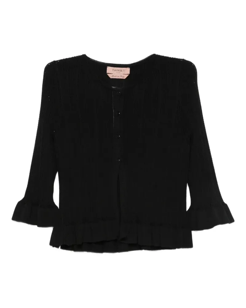 Twin-Set ruffled-trim ribbed-knit cardigan - Schwarz Schwarz