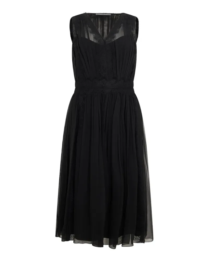 Alberta Ferretti Plissiertes Midikleid mit Spitzenbesatz - Schwarz Schwarz
