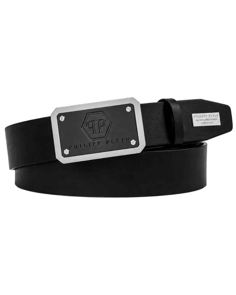Philipp Plein leather belt hexagon logo - Schwarz Schwarz