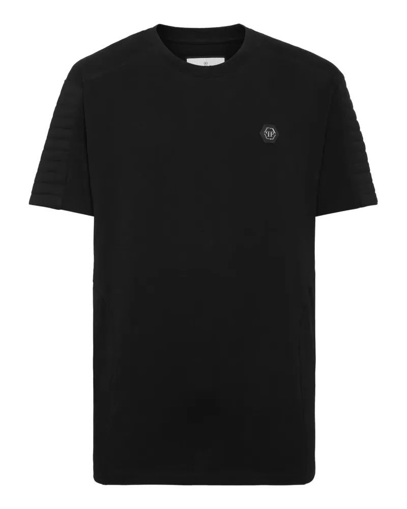 Philipp Plein Rundhals-T-Shirt mit gestepptem Einsatz - Schwarz Schwarz