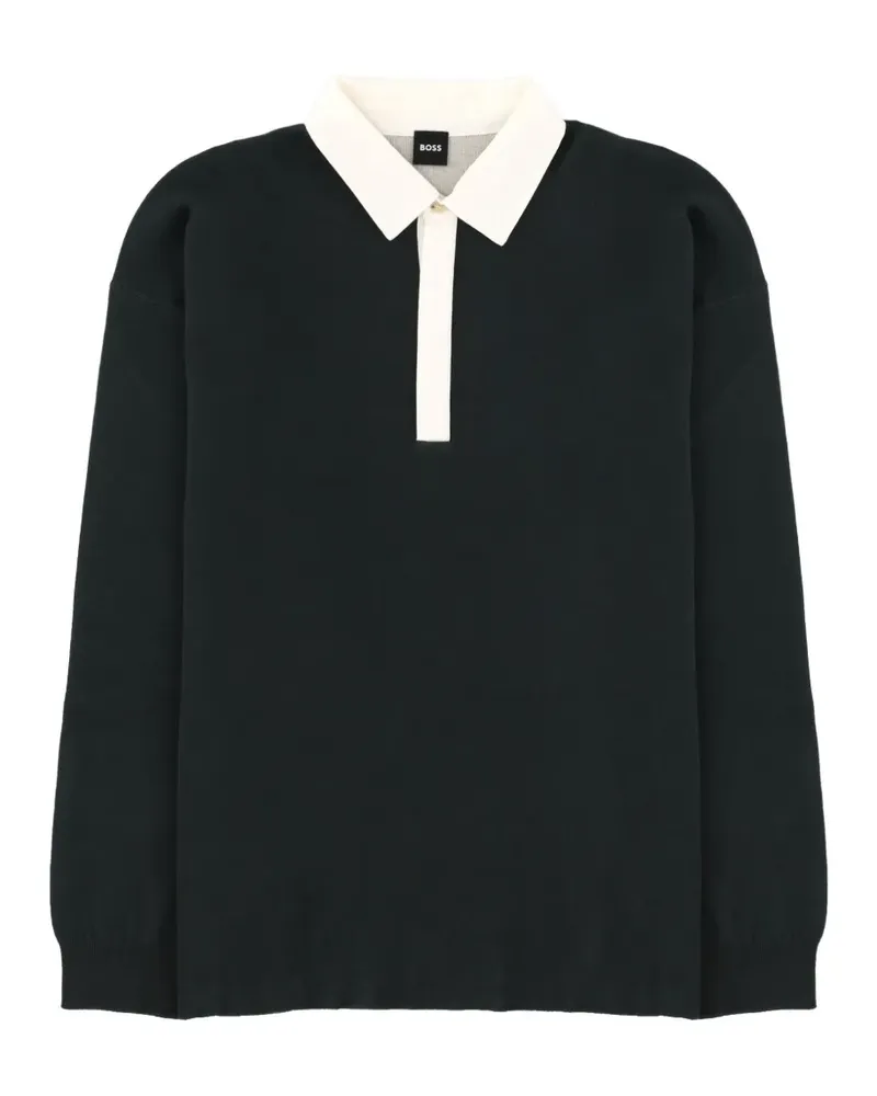 HUGO BOSS H-Cenito contrast-collar long-sleeved polo shirt - Schwarz Schwarz