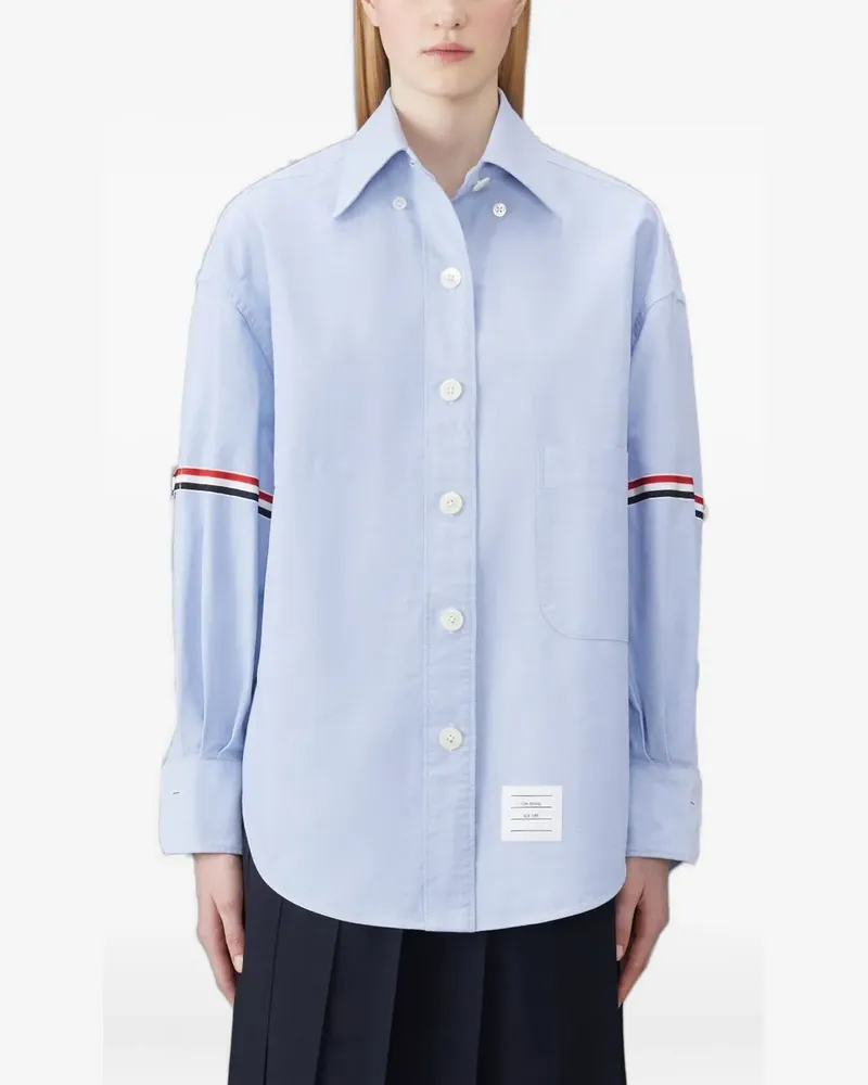 Thom Browne Spreizkragen-Hemd mit Ripsbandbesatz - Blau Blau
