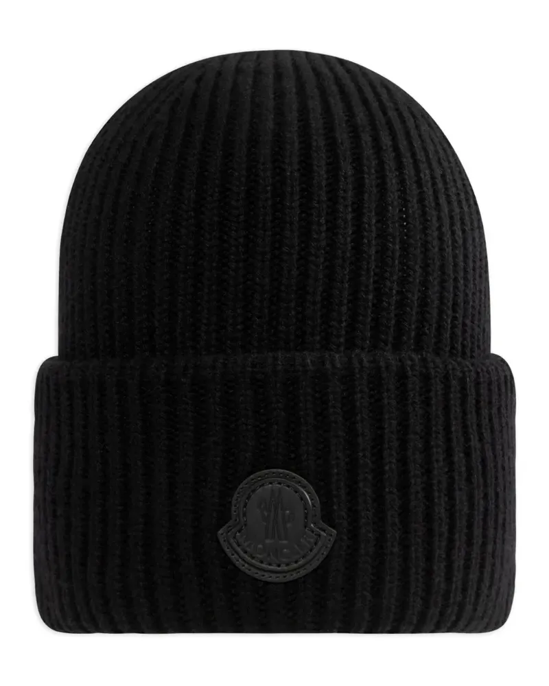 Moncler Gerippte Beanie Logo-Patch - Schwarz Schwarz
