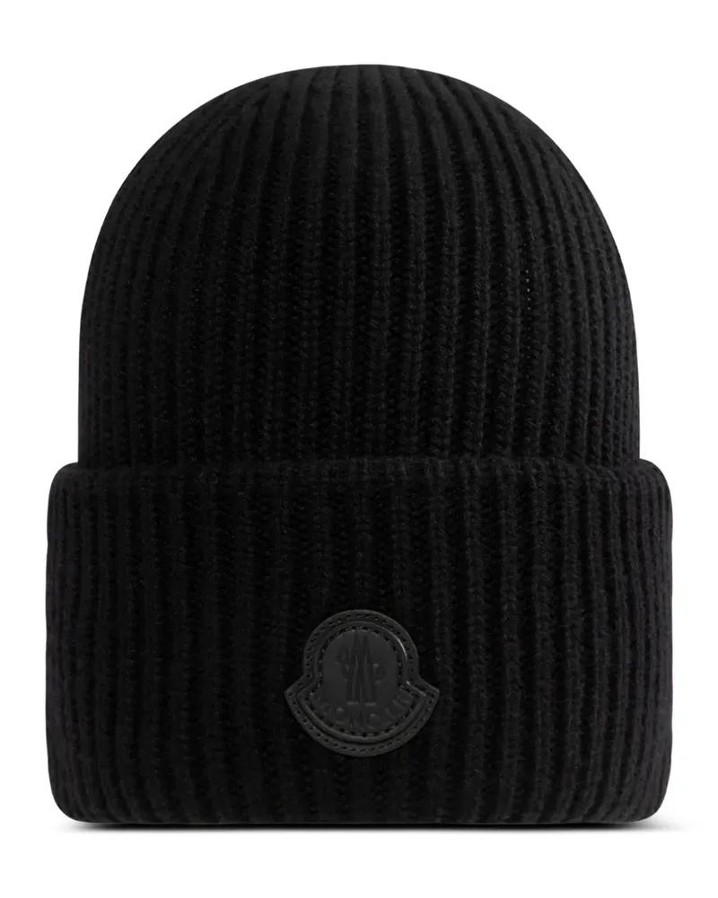 Moncler Gerippte Beanie Logo-Patch - Schwarz Schwarz