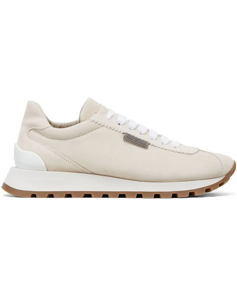 Brunello Cucinelli Wildleder-Sneakers mit Monili-Kette - Nude Nude