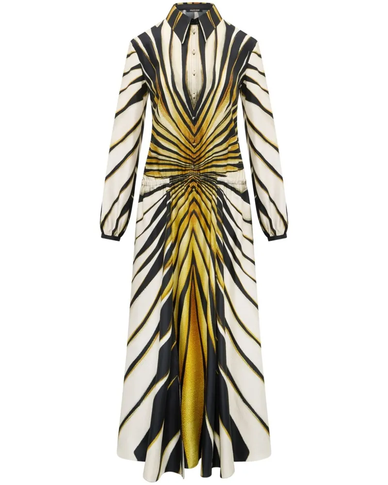 Roberto Cavalli Seiden-Hemdkleid mit Ray of Gold-Print - Nude Nude