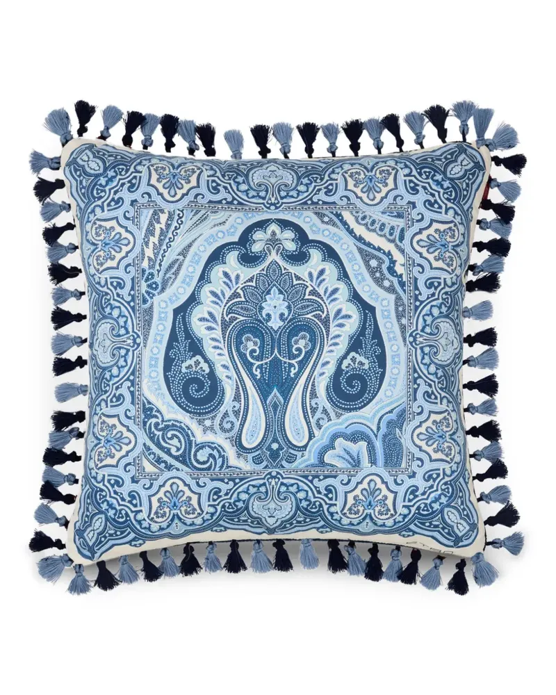 Etro tassels print cotton cushion - Blau Blau