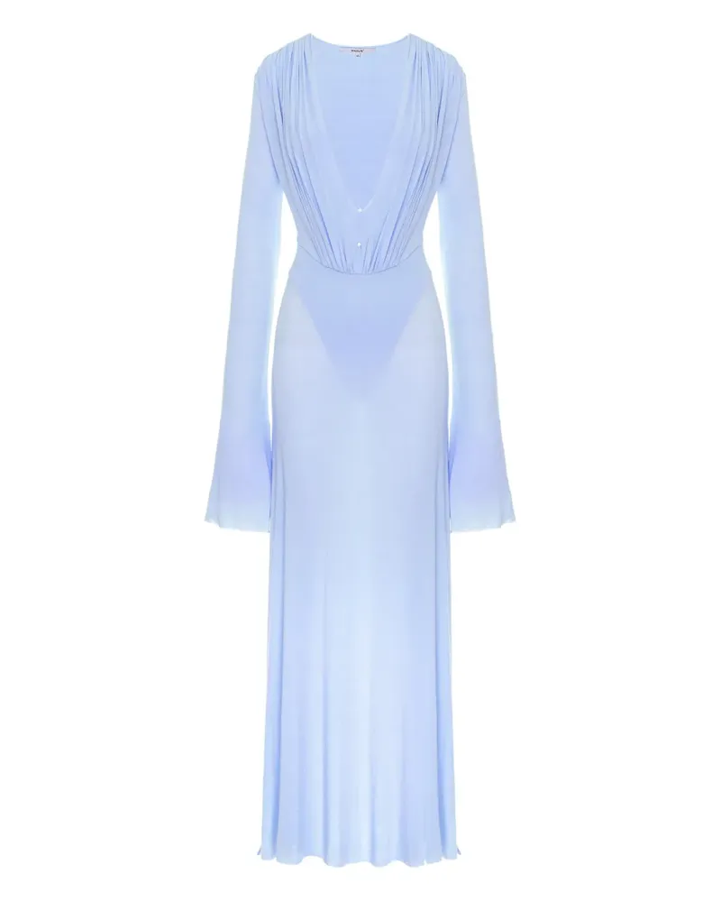 MANURÍ Drapiertes Suki Kleid mit langen Ärmeln - Blau Blau