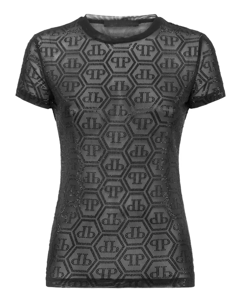 Philipp Plein T-Shirt mit Tüll-Monogramm - Schwarz Schwarz