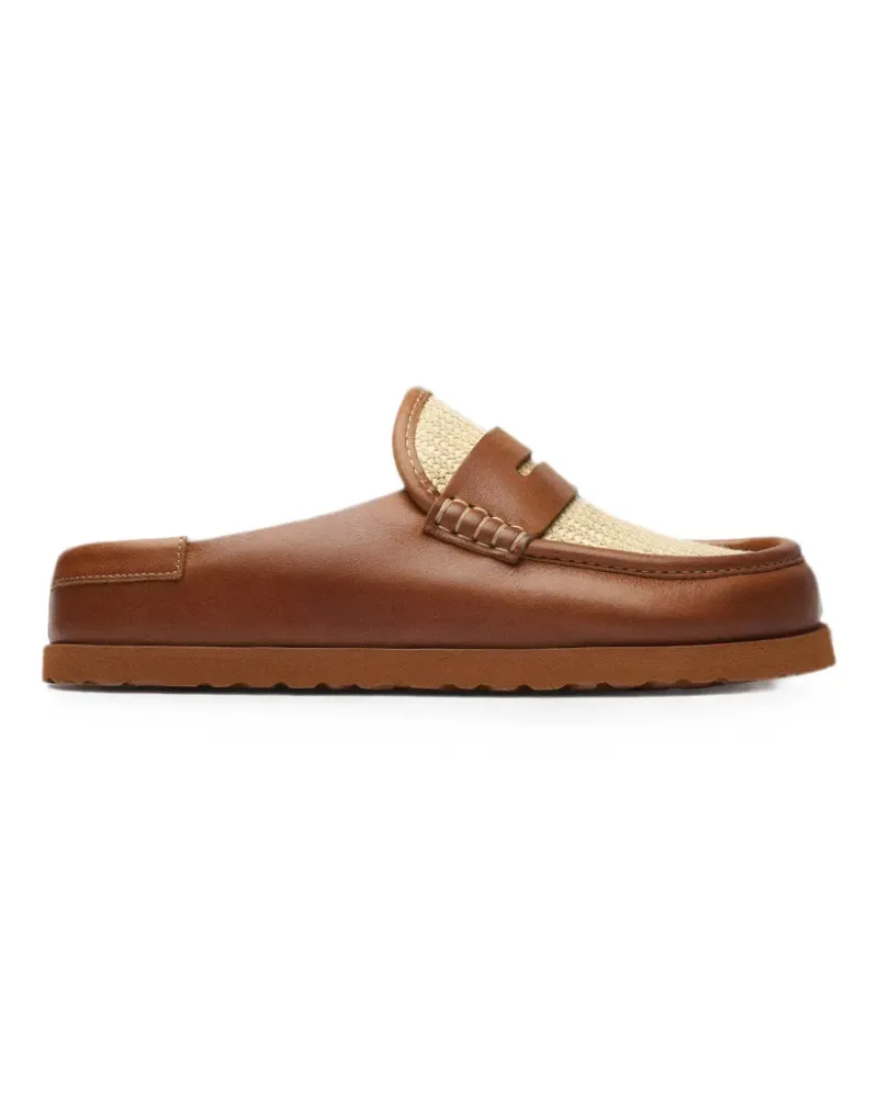 Birkenstock Naples calf leather-panelled canvas sandals - Braun Braun