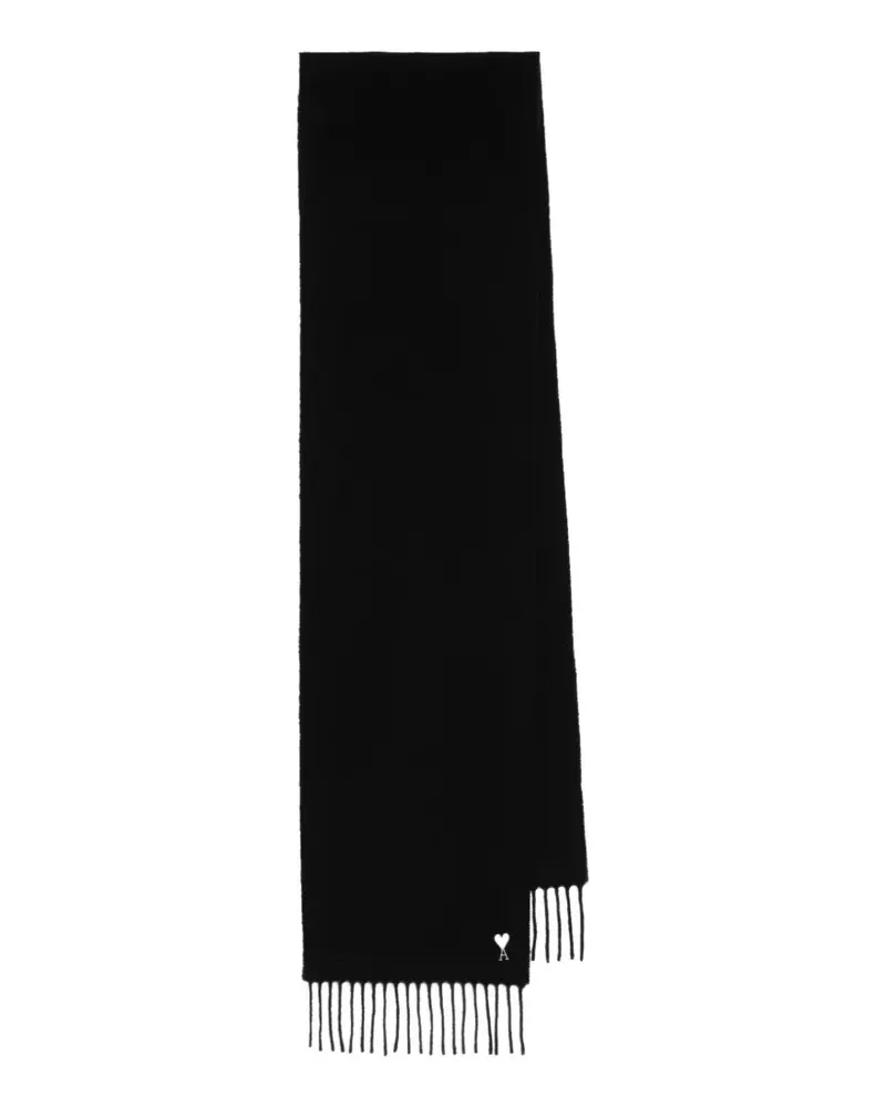 AMI Paris black wool scarf with Ami de Coeur - Schwarz Schwarz