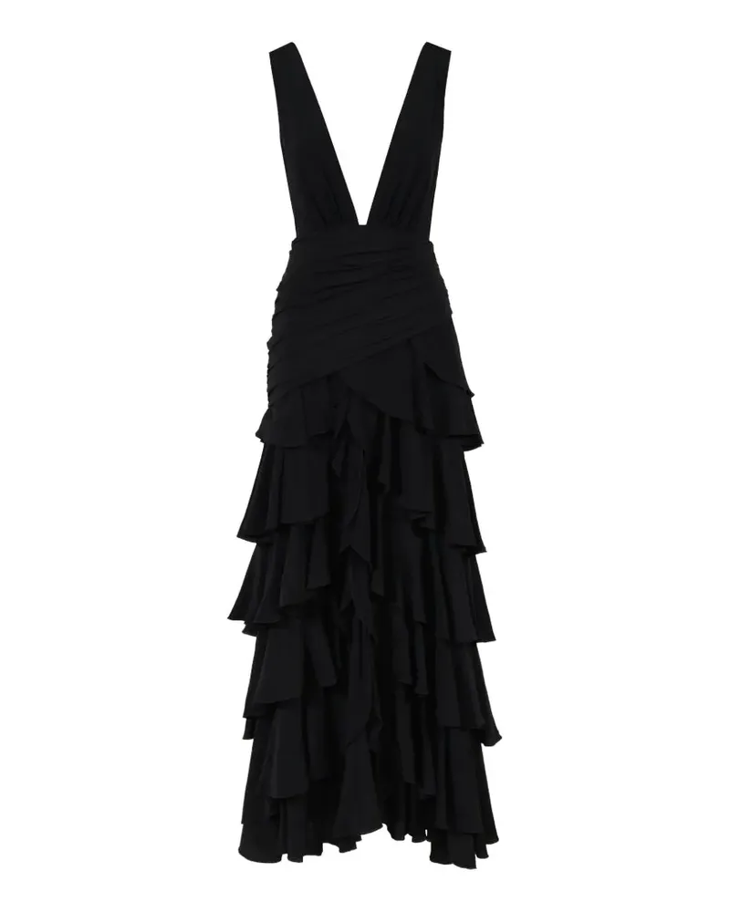 Johanna Ortiz Gestuftes A Map of Gentle Winds Maxikleid mit Rüschen - Schwarz Schwarz