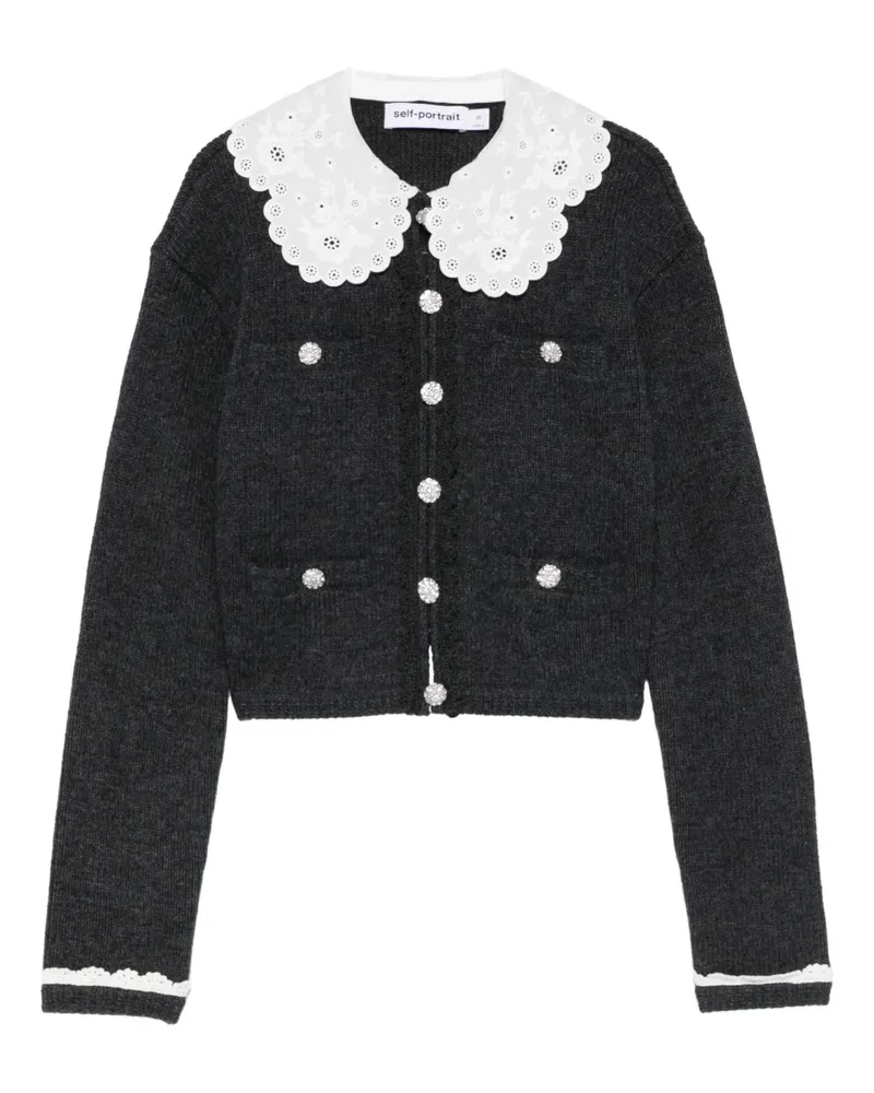 Self-Portrait Cardigan mit Spitzenkragen - Grau Grau