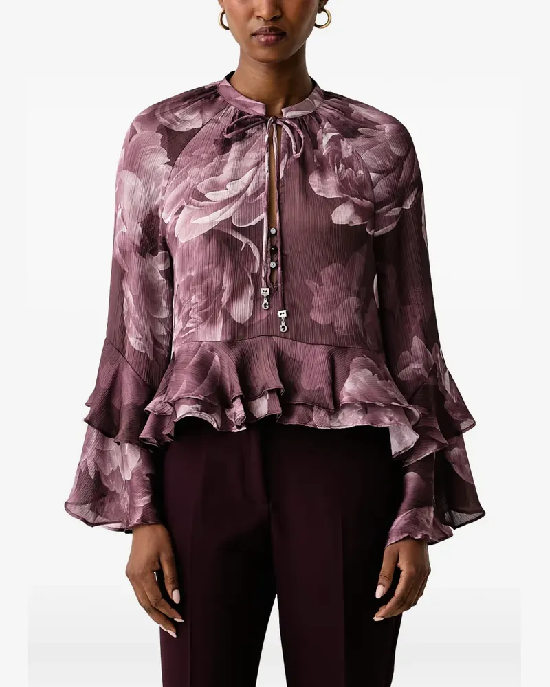 Guess Nicole Bluse mit Blumenprint und Rüschen - Violett Violett