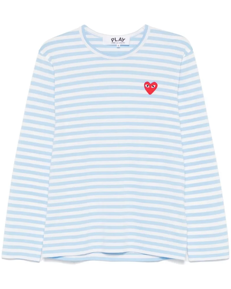 Comme des Garçons Gestreiftes T-Shirt mit Logo-Applikation - Blau Blau