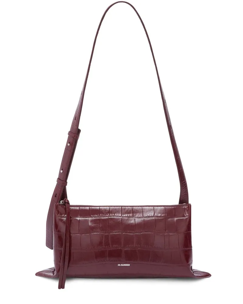 Jil Sander Kleine Empire Schultertasche mit Kroko-Effekt - Rot Rot