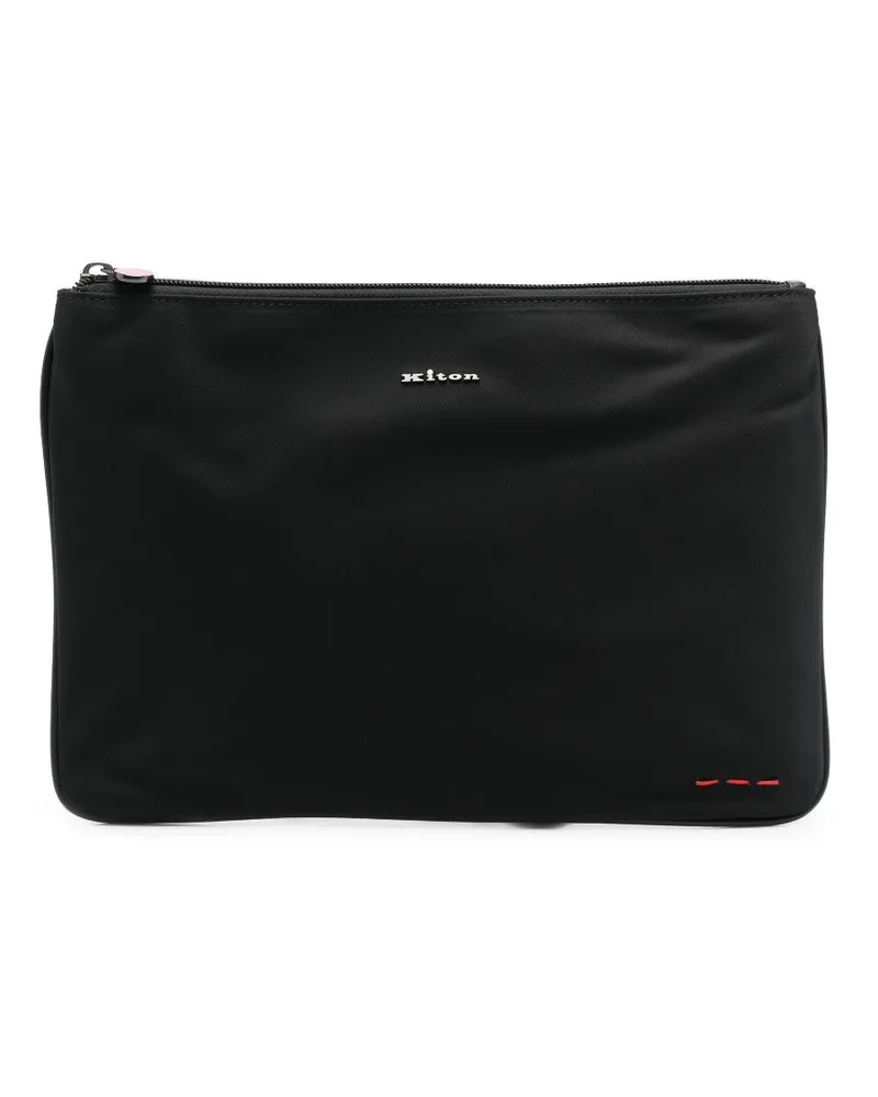 Kiton Clutch mit Logo-Schild - Schwarz Schwarz