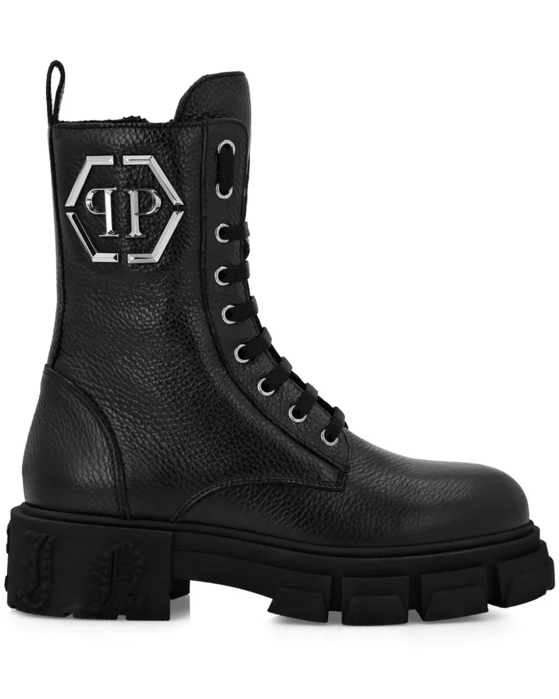 Philipp Plein Stiefel mit Logo-Schild - Schwarz Schwarz