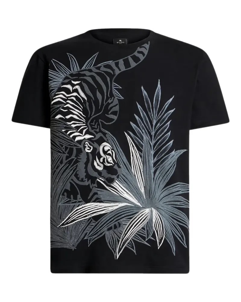 Etro tiger-tropical print T-shirt - Schwarz Schwarz