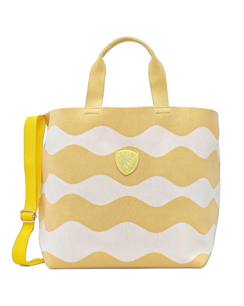Blauer wave-pattern logo-patch tote bag - Gelb Gelb