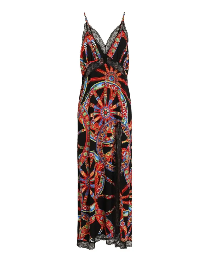 Dolce & Gabbana Charmeuse Kleid mit Carretto-Print - Schwarz Schwarz