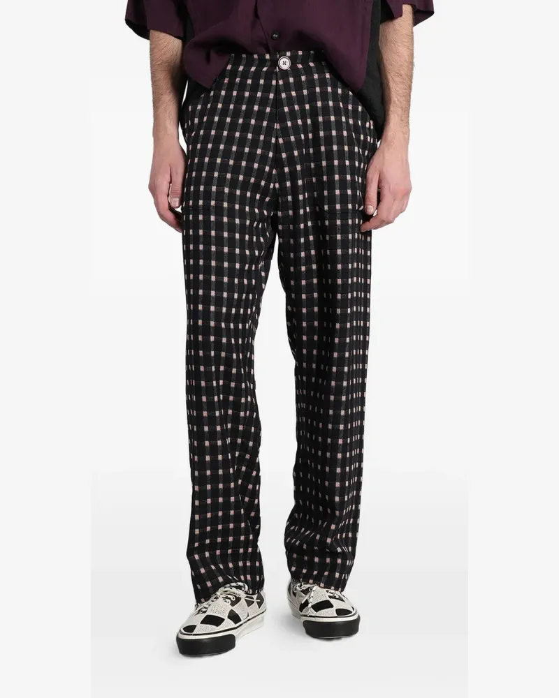 Undercover check-pattern logo-patch trousers - Schwarz Schwarz