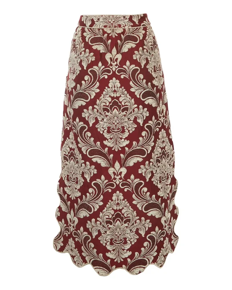 FARM Rio Waves floral-jacquard midi skirt - Rot Rot