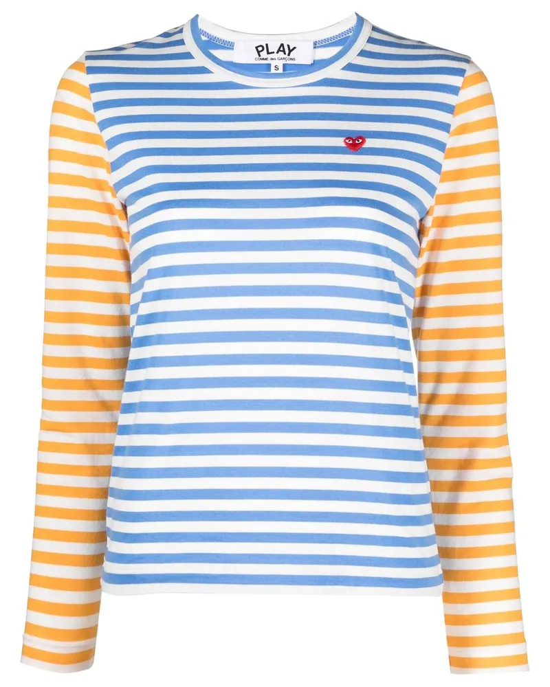 Comme des Garçons Gestreiftes T-Shirt mit Logo-Patch - Blau Blau