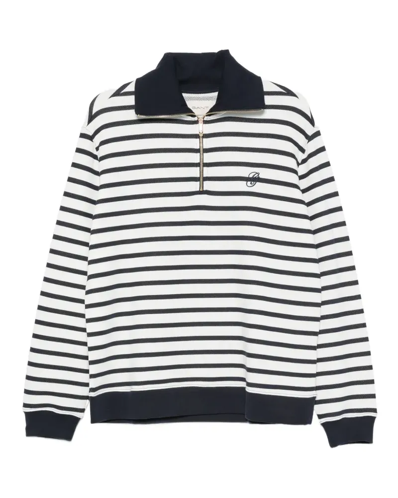 Gant Gestreiftes Sweatshirt mit Reißverschluss - Weiß Weiß