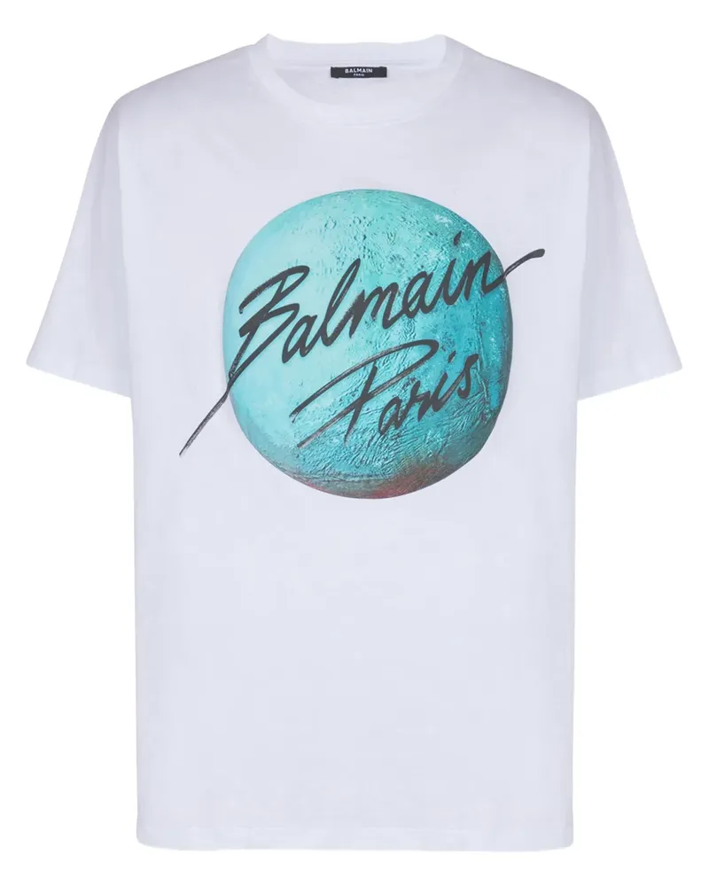 Balmain Paris & Planet T-Shirt - Weiß Weiß